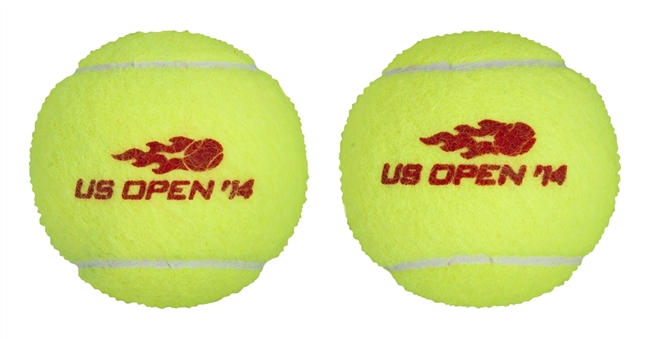 2014 US Open Serena Williams Match Point Winning Tennis Balls vs. Varvara Lepchenko and Flavia Pennetta Lot of (2)- (Meigray)